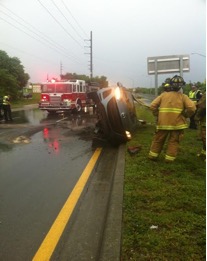 Fire truck and a car accident scene